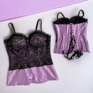 Frederick’s of Hollywood Purple & Black Satin Lace Corset top Large